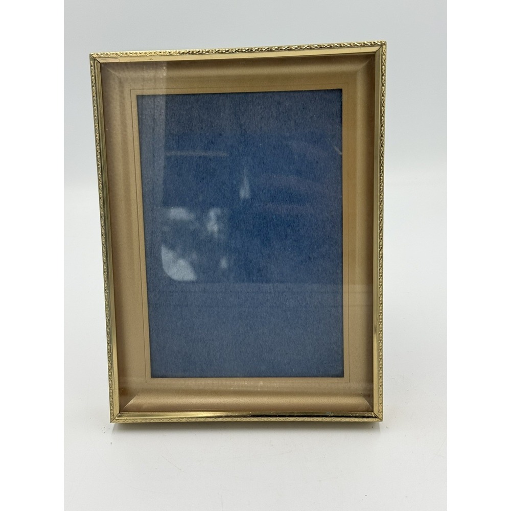 Shadow Box Photo Frame Gold Tone Metal 5 X7 Square Mat Mid Century Modern Vtg
